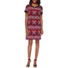 London Style Collection Short-sleeve Star Tile Shift Dress