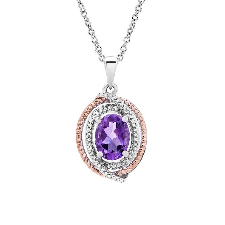 Womens 1/10 Ct. T.w. Genuine Purple Amethyst Oval Pendant