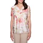 Alfred Dunner La Dolce Vita Short Sleeve Split Crew Neck Floral T-shirt-womens