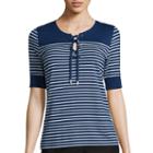 Liz Claiborne Elbow-sleeve Stripe Lace-up Knit Top