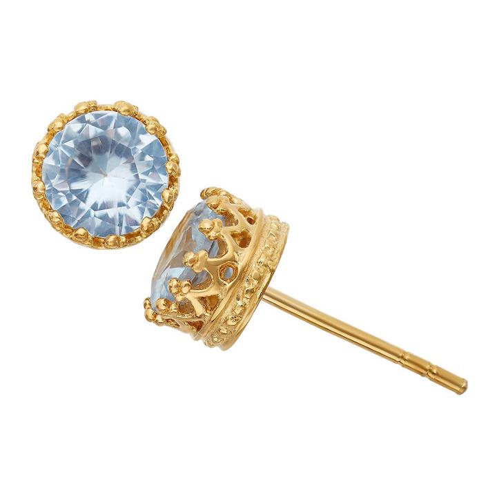 Simulated Blue Aquamarine 14k Gold Over Silver 7mm Stud Earrings