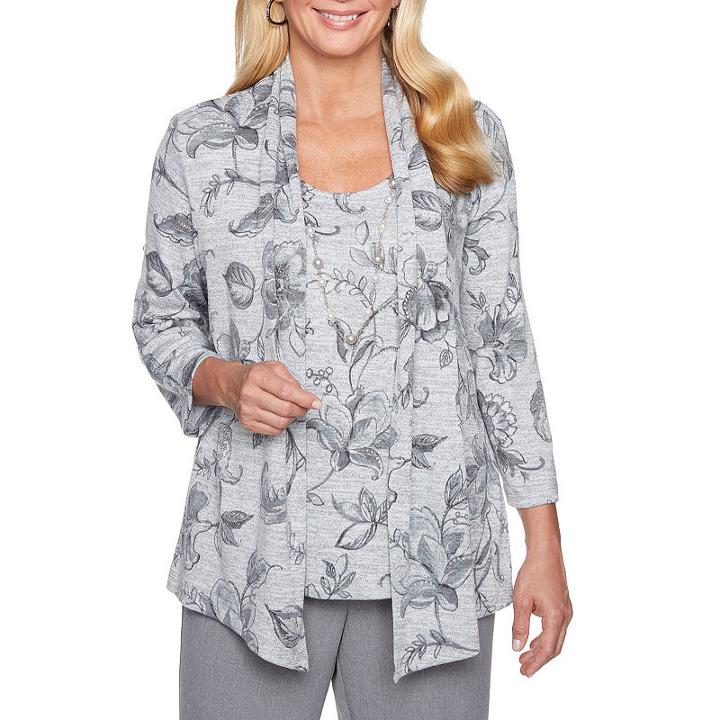 Alfred Dunner Smart Investments 3/4 Sleeve Layered Top