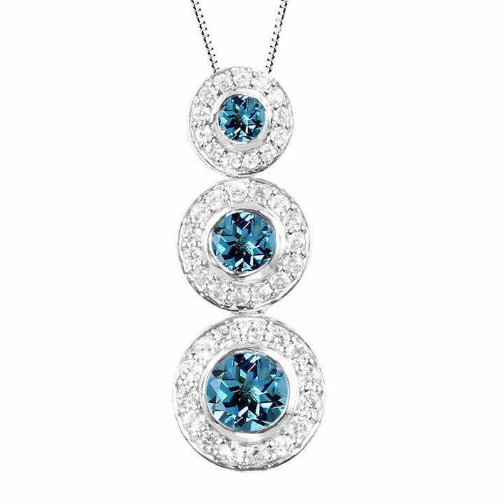 Genuine Blue Topaz And Lab-created White Sapphire Sterling Silver Graduating Circles Pendant Necklace