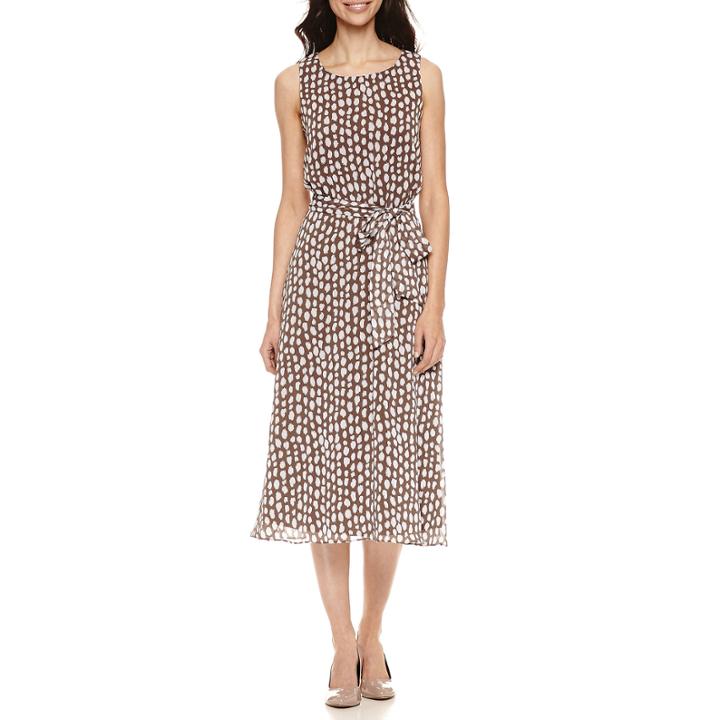 Msk Sleeveless Polka Dot Fit & Flare Dress
