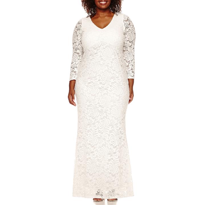 Blu Sage Long-sleeve Lace Sequin Gown - Plus
