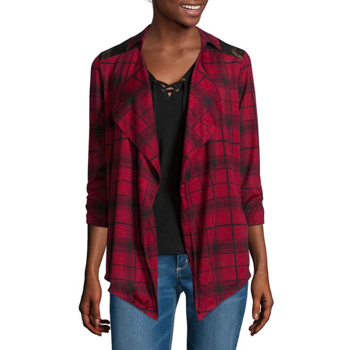 Self Esteem Long-sleeve Plaid Shirt And Lace-up Tank Top
