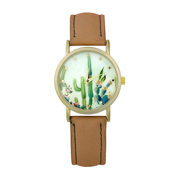Decree Cactus Dial Womens Brown Strap Watch-pt5460cg