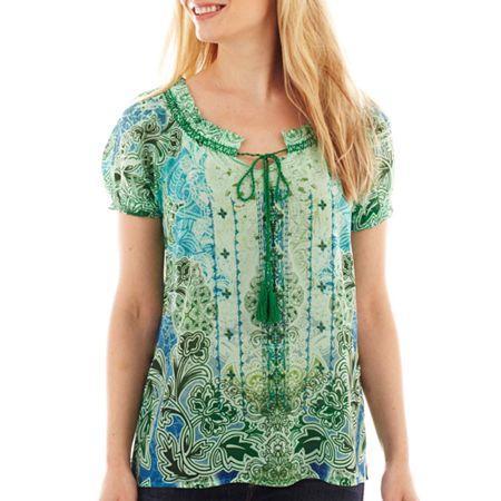 St. John's Bay Short-sleeve Peasant Top - Petite