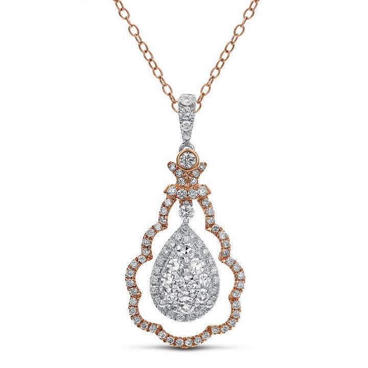 Womens 1 Ct. T.w. White Diamond 14k Rose Gold 14k White Gold Pendant Necklace