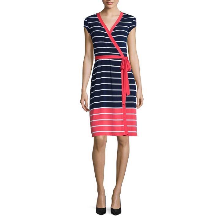 Liz Claiborne Short Sleeve Stripe Wrap Dress