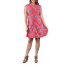 24/7 Comfort Apparel Red & Blue Floral Fit & Flare Dress-plus