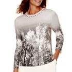 Alfred Dunner Alpine Lodge 3/4-sleeve Scenic Print Sweater