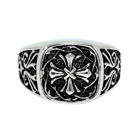 Mens Two-tone Stainless Steel Cross Ring