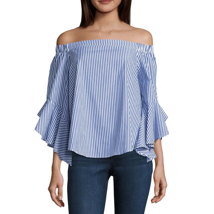 Heart N Soul 3/4 Sleeve Poplin Stripe Blouse-juniors