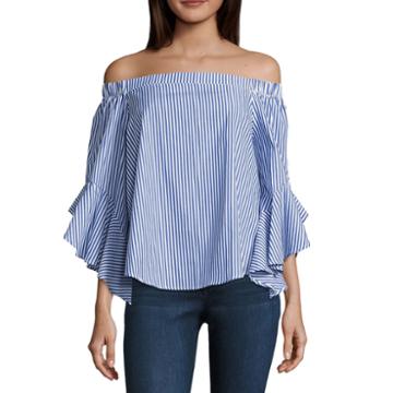 Heart N Soul 3/4 Sleeve Poplin Stripe Blouse-juniors