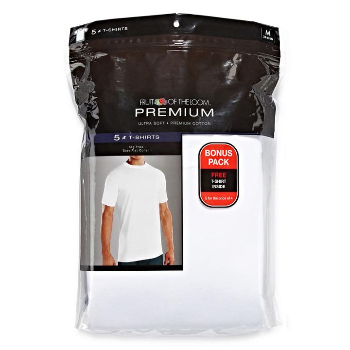 Fruit Of The Loom Premium Crewneck Tees 4+1 Bonus Pack