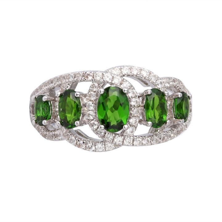 Womens Genuine Chrome Diopside Green Sterling Silver Side Stone Ring