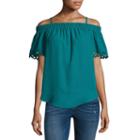 By & By Short Sleeve Straight Neck Crepe Blouse-juniors