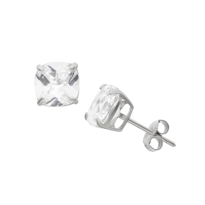 Cushion White Sapphire Sterling Silver Stud Earrings