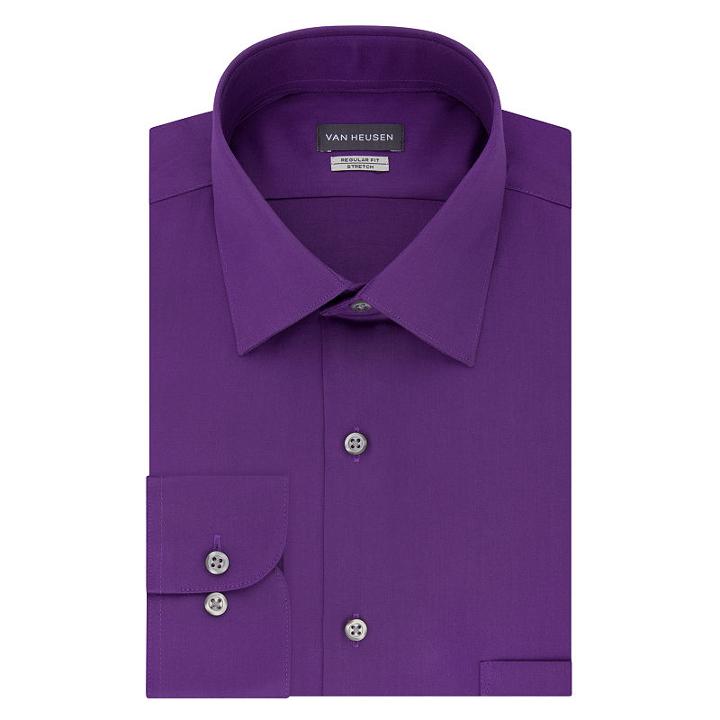 Van Heusen No Iron Stretch Lux Sateen Long Sleeve Sateen Dress Shirt