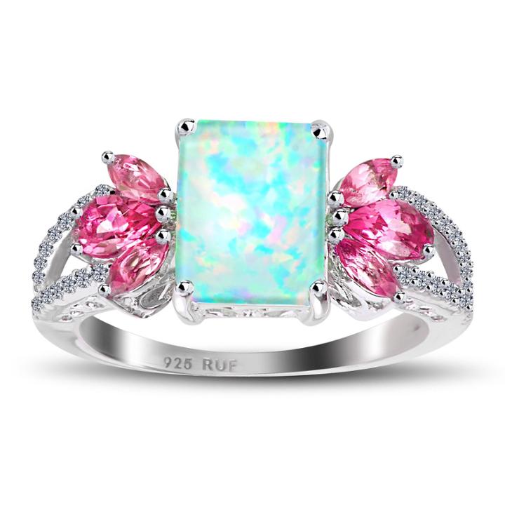 Womens Simulated White Opal Sterling Silver Cocktail Ring