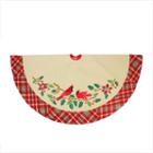 48 Country Cabin Embroidered Cardinal Birds Christmas Tree Skirt With Red Plaid Border