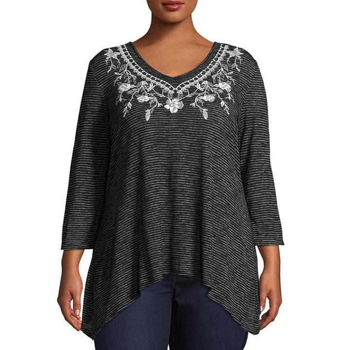 Unity World Wear 3/4 Sleeve V-neck Printed Embroidered Tunic - Plus