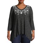 Unity World Wear 3/4 Sleeve V-neck Printed Embroidered Tunic - Plus