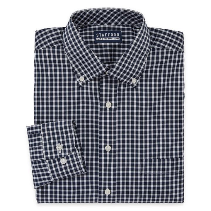 Stafford Stafford Poly Span Big And Tall Long Sleeve Woven Checked Dress Shirt