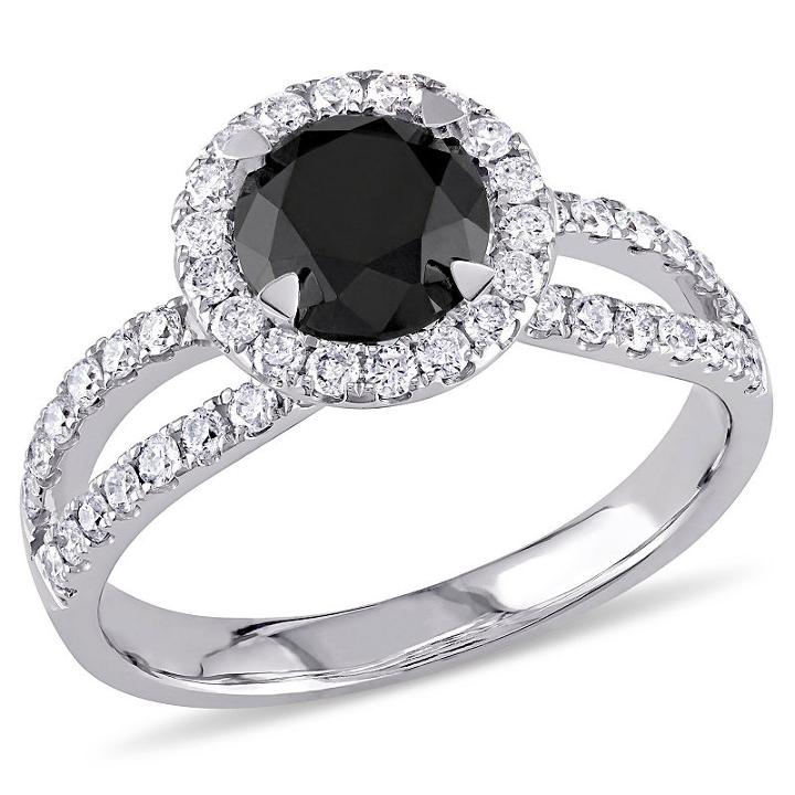 Womens 1 1/2 Ct. T.w. Color Enhanced Round Black Diamond 14k Gold Engagement Ring