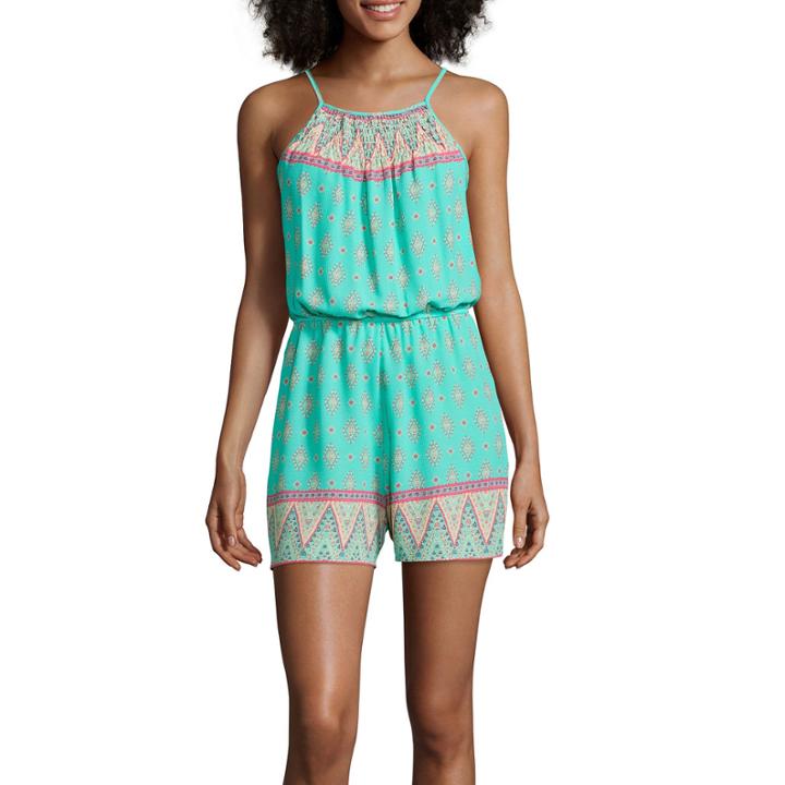 Trixxi Sleeveless Smock Neck Print Romper