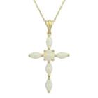 10k Yellow Gold Lab-created White Opal Cross Pendant Necklace