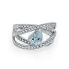 Womens Blue Aquamarine Sterling Silver Cocktail Ring