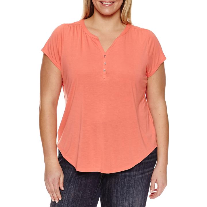 Claiborne Short Sleeve Cap Sleeve Henley Shirt Plus