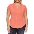 Claiborne Short Sleeve Cap Sleeve Henley Shirt Plus