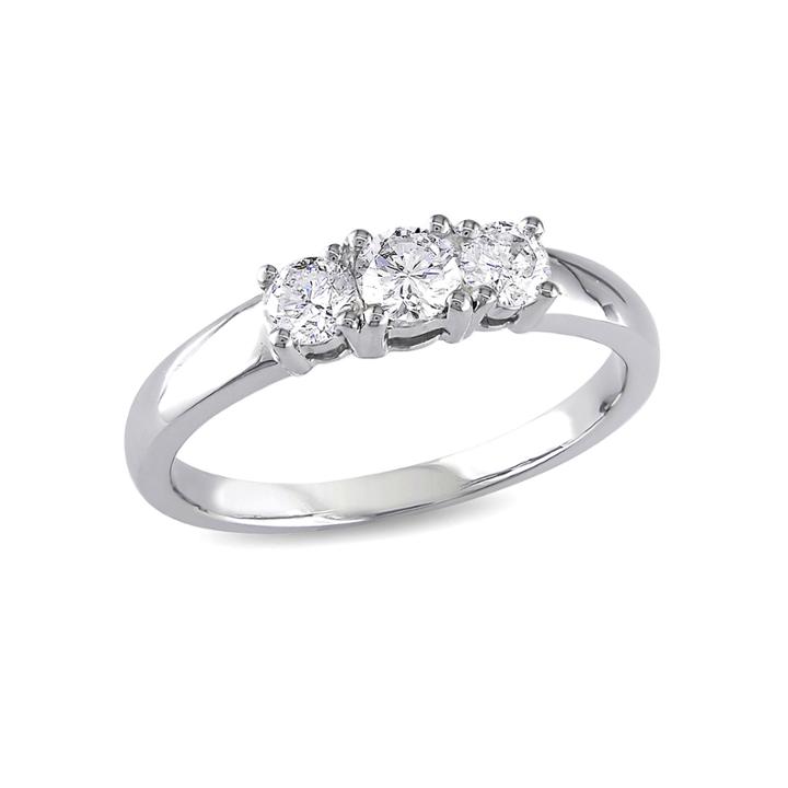 Love Lives Forever Womens 1/2 Ct. T.w. Genuine Round White Diamond 14k Gold 3-stone Ring