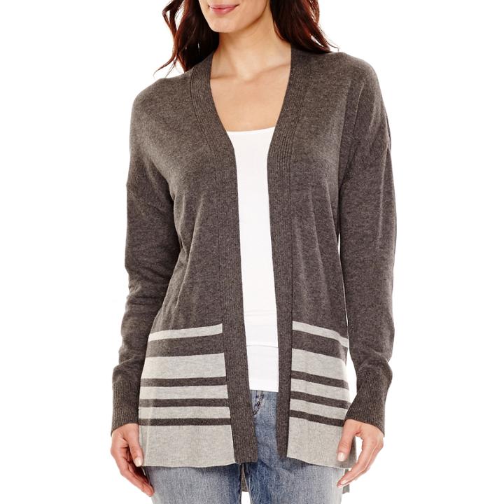 Liz Claiborne Long-sleeve Split-hem Open-front Cardigan - Tall