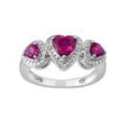 Womens Diamond Accent Red Ruby Sterling Silver 3-stone Ring