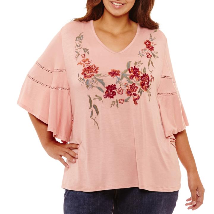 Short Sleeve Flutter Embroidered Tee-plus