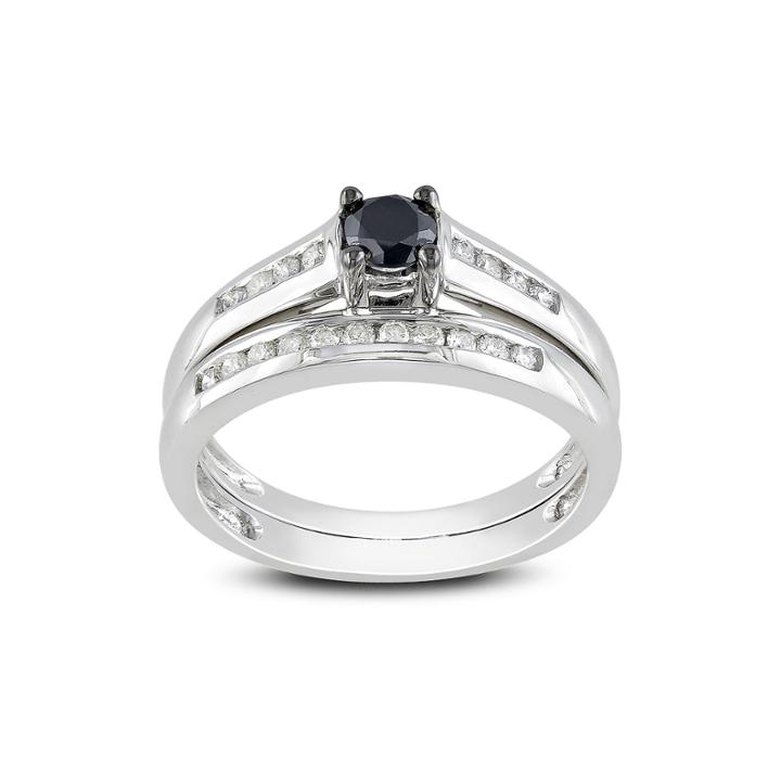 Midnight Black Diamond 1/2 Ct. T.w. White And Color-enhanced Black Diamond 14k White Gold Bridal Set
