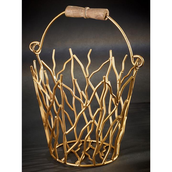 St. Croix Trading Kindwer Gilded Iron Branches Bucket With Wood Handle