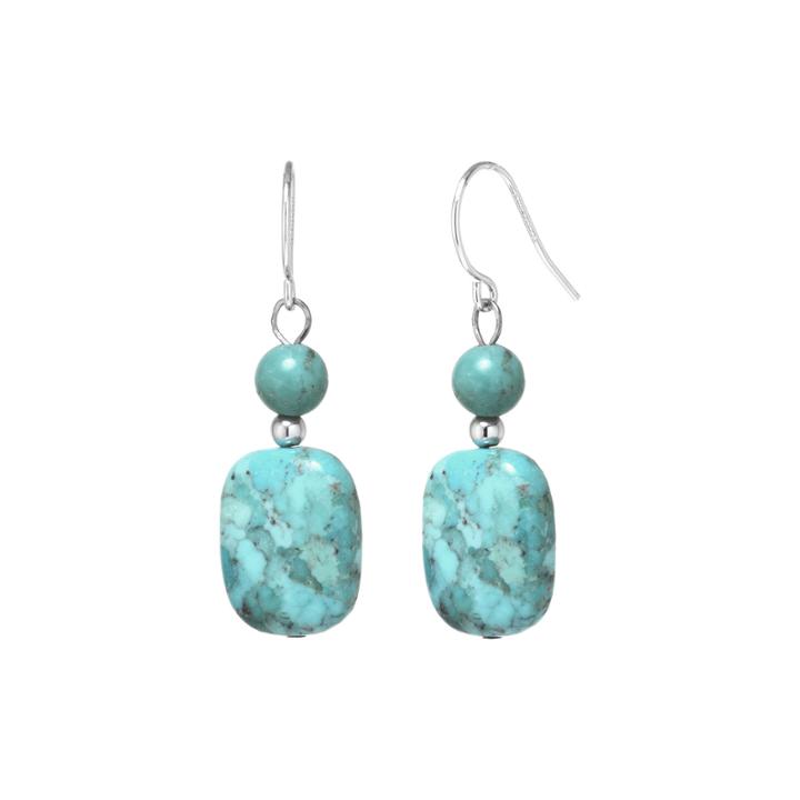 Enhanced Turquoise Rectangle Stone Drop Earrings