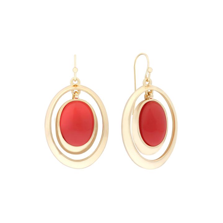 Liz Claiborne Orange Acrylic Stone Gold-tone Drop Earrings