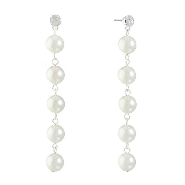 Monet Jewelry Clear Simulated Pearls Drop Earrings