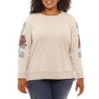 St. John's Bay Embroidered Long Sleeve Step Hem Sweatshirt-plus