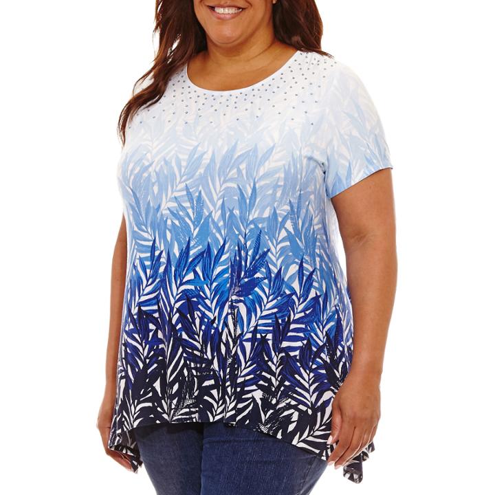 Lark Lane Must Haves Ombre Print Sharkbite Hem T-shirt- Plus