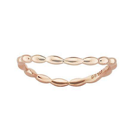 Personally Stackable 18k Rose Gold Over Sterling Silver Rice Bead Wave Ring