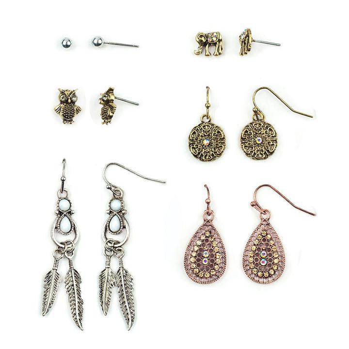 Decree 6 Pair Multi Color Earring Sets