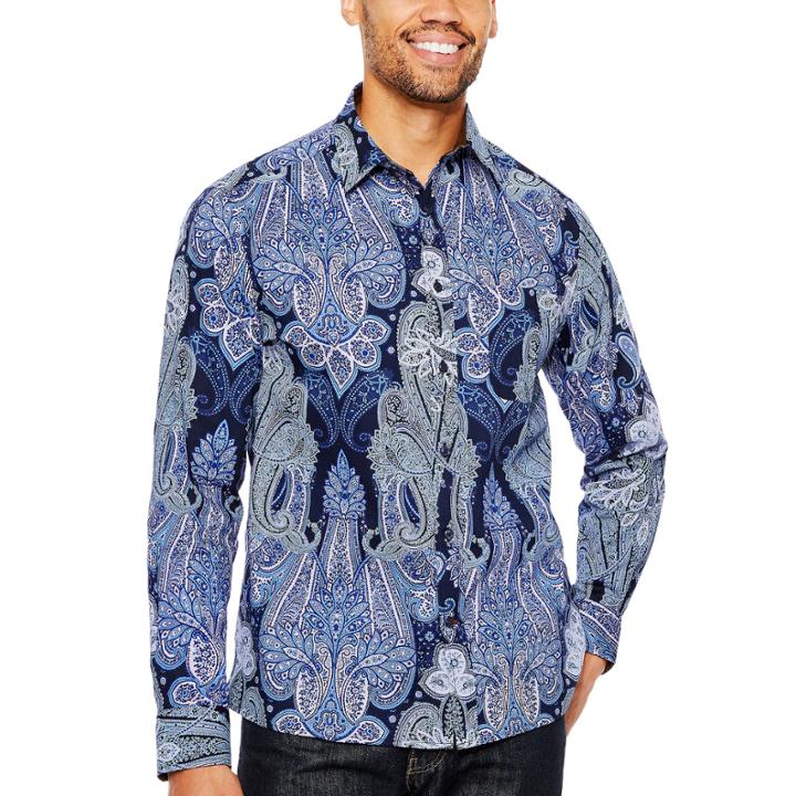 Argyleculture Long Sleeve Paisley Button-front Shirt