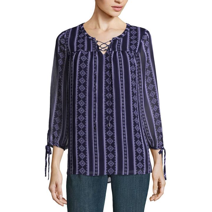 St. John's Bay Elbow Sleeve Split Neck Blouse - Tall